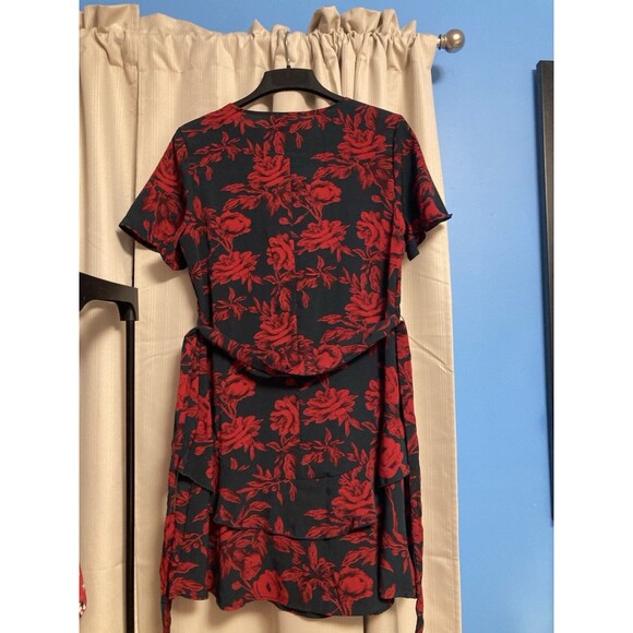Huguest Mini Dress Womens Sz XL Blue Red Floral Ruffles short sleeve NEW - Picture 10 of 14